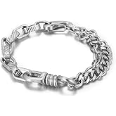 ULLMYYL Creative Vintage Titanium Cuban Chain Bracelet for Men - Stainless Steel Curb Link Bracelet for Punk Rock Hip Hop - 22cm (8.66in)