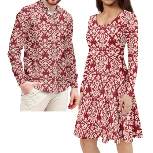 JOAIFO Damask Matching Couple Outfits Womens Dress + Mens Shirts at Amazon