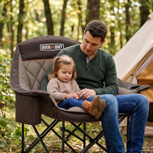 OVERMONT Oversized XL Camping Folding Chair for Adults - 450lbs Support Heavy-Duty Padded Folding Chair with Side Pocket Cup Holder for Outdoor Sports Garden Beach Fishing Lawn Blue