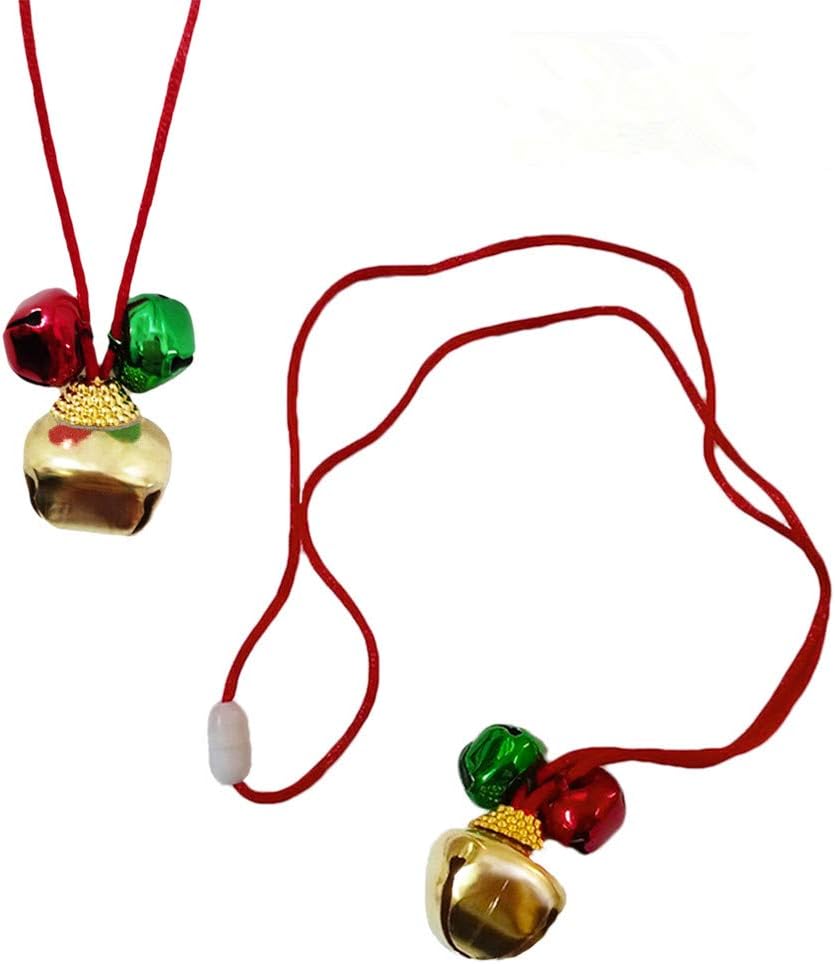 12 Pack Christmas Jingle Bell Necklace Large Golden Bell with 2 Medium Red and Green Bells for Holiday Party Decorations