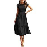 MEROKEETY Women's Flutter Short Sleeve Smocked Midi Dress Summer Casual Tiered A-Line Dress