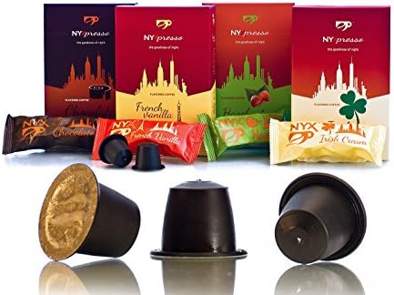 NYXpresso Variety Pack (40 Pods): Irish Cream, Huzelnut, Franch Vanilla, Chocolate Nespresso Compatible Capsules - Fine Fresh Ground Coffee Blend - Ecofriendly Recyclable Cups - Rich, Bold Taste