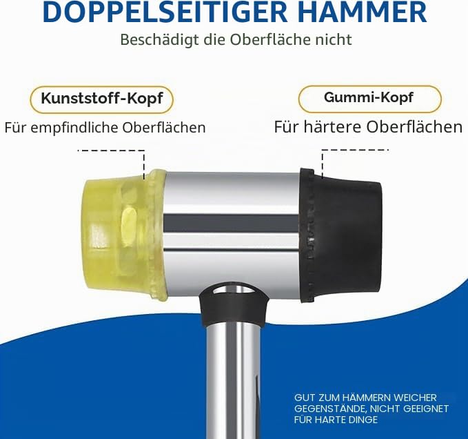KAIHAOWIN Gummihammer 25 mm, Doppelkopfhammer Klein, Gummi Hammer mit Rutschfestem Griff, Schonhammer für Kunststoff, Leder und Schmuckhandwerk 4