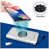 Wireless Charger Power Bank, 10000mAh Qi Power Bank, External Battery Support Qi Charging Pack with Built in Micro Cable and Lightning Adapter for iPhone X /8 /8 Plus,Samsung Galaxy S8/Note 8 -Silvery