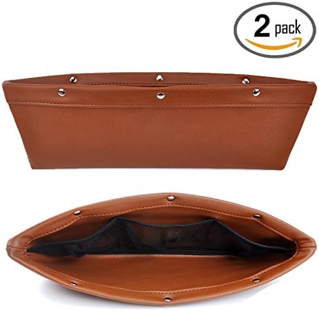 Car Seat Catcher, PU Leather Stable Refuse to Slide Down Car Side Pocket Fit Most Auto Pack of 2