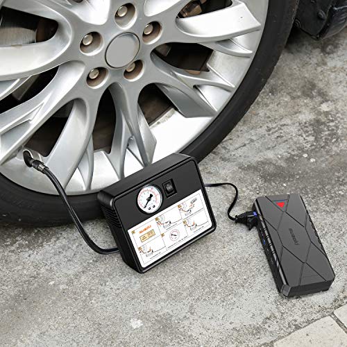 SUAOKI 1200A Peak Car Jump Starter Battery Pack 16000mAh Air Compressor (up to 7.5L Gas or 6.0L Diesel Engine) with Type-C In/Out, Quick Charge 3.0 Ports, LED light for Vehicles SUV Trucks (U18 Plus)