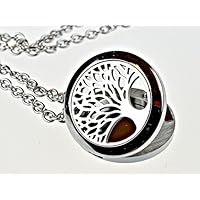 Tree of Life Hypoallegenic 316l Surgical Stainless Steel Aromatherapy Essential Oil Diffuser Necklace Pendant Locket Jewelry Gift Set on 24 Inch Chain