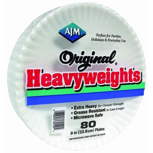 A J M Packaging Corp OH9AJFWH Heavyweights Paper Plates, White