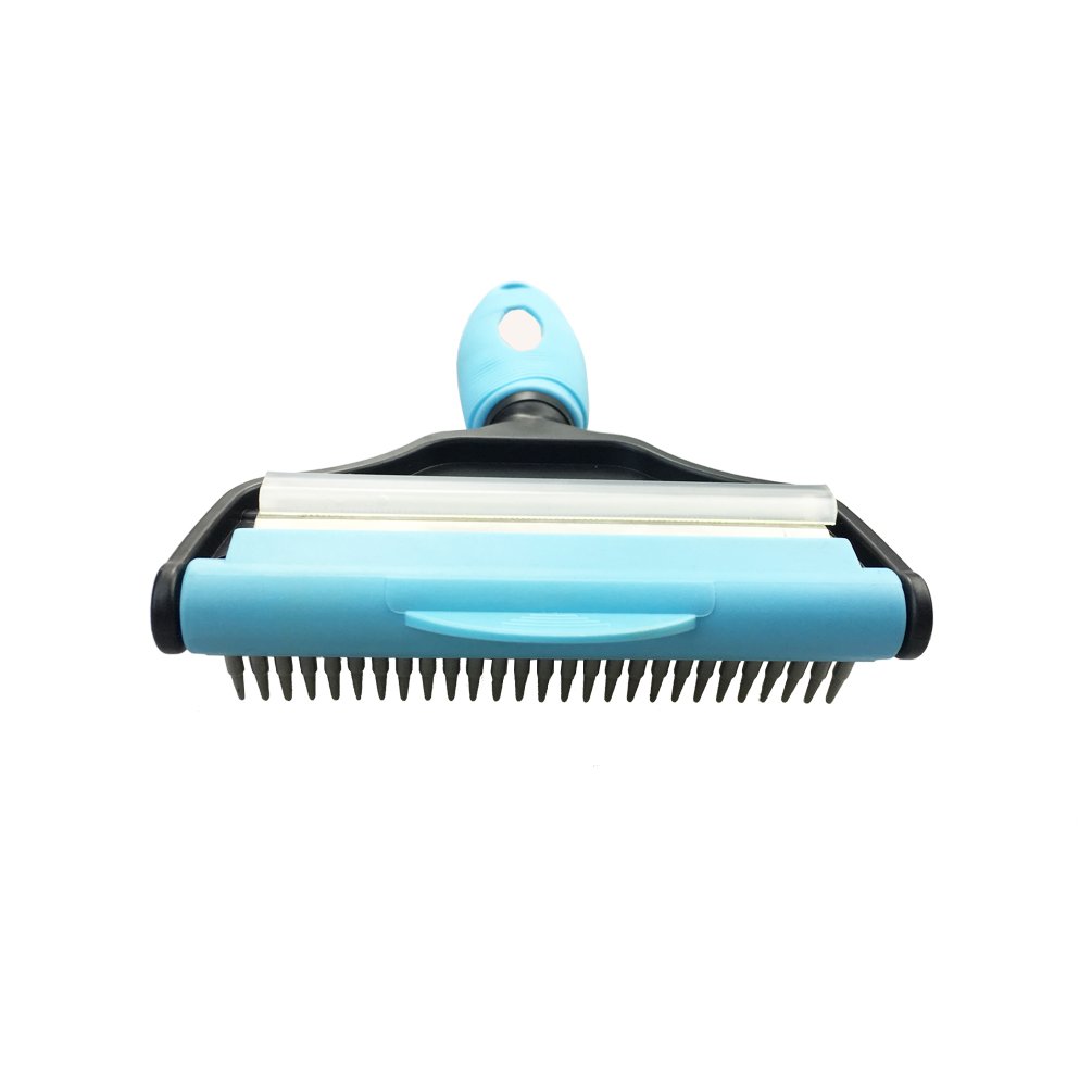 Pet Brush Grooming Slicker Brush & Deshedding Tool by Sunny Holiday Paws 2 in 1 - Small, Medium & Large Dogs, Cats & Horses, With Short to Long Hair - Life Guarantee - Light Blue - Size L (10cm)