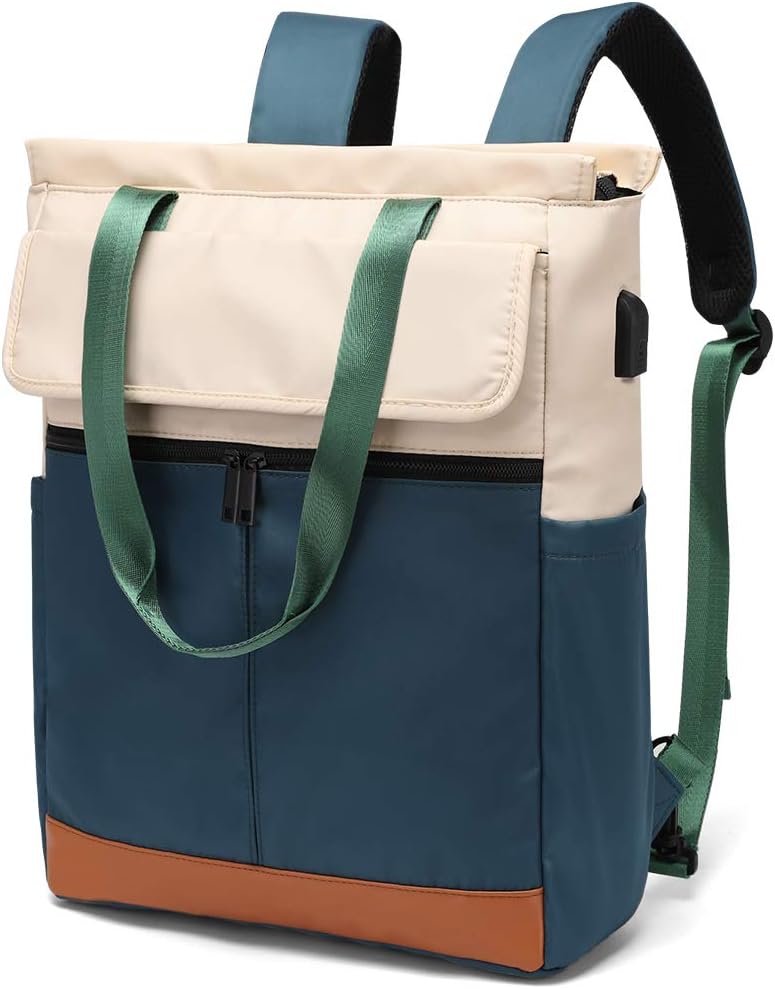 Women Convertible Tote Daypack Laptop Backpack Wide Top Open College School Travel Casual Bag