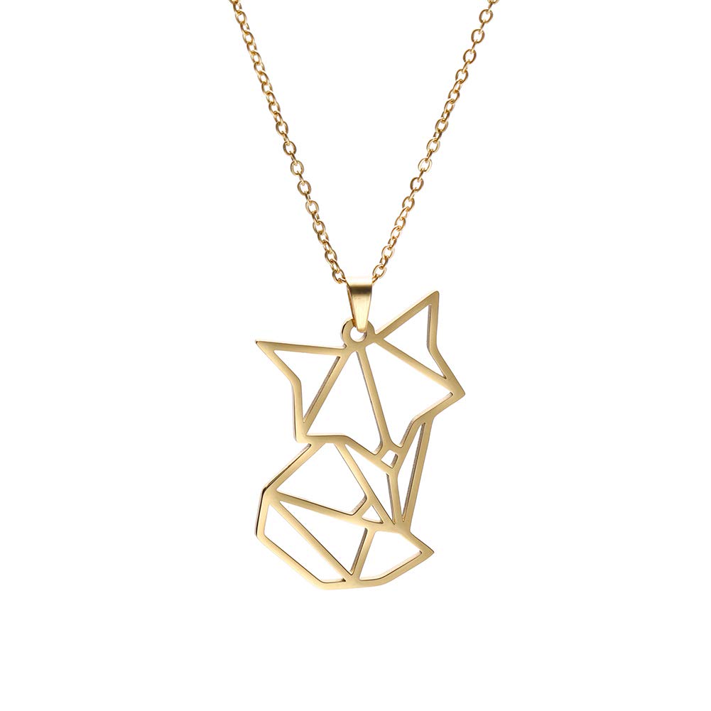 cooltime Origami Cute Animal Fox Pendant Necklace Stainless Steel Cutout Gold Tone Fashion Jewelry for Women Girls