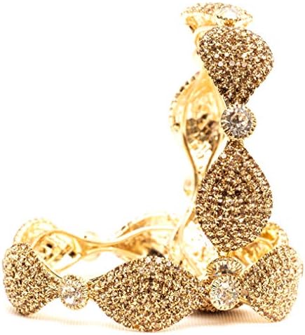 Swara's Latest Traditional Designer Fancy Gold Plated Bangles/Kadas Jewelery Studded with Golden Stones for Girls/Women (Set of 2)(092)