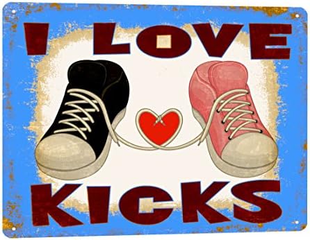 Tennis shoes funny Metal sign i LOVE KICKS kids room vintage style wall decor art 673
