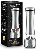 Electric Salt & Pepper Grinder By Beyond Flavor | Battery Operated Stainless Steel Salt Grinder | LED Light & Adjustable Coarseness| Gift Wrap | Free Bonus- Recipe E-Book