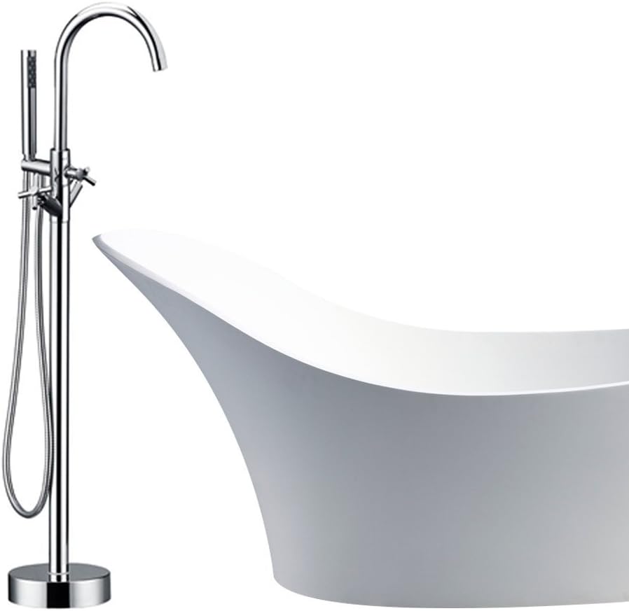 Modern Freestanding Bathtub Shower Mixer Taps Chrome Floor Mounted