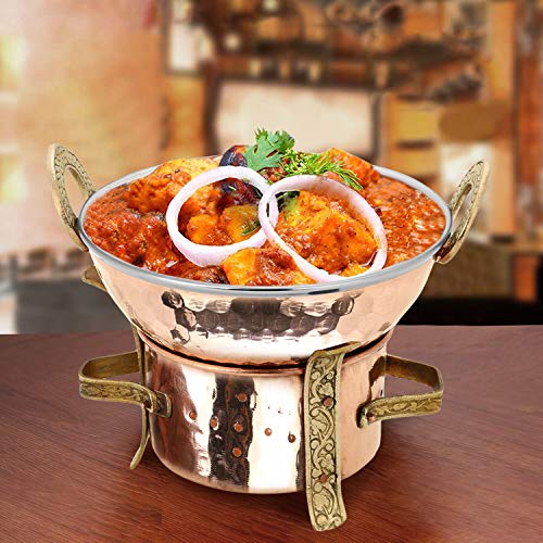 Zap Impex Indian Pieces Serving Set Copper Karahi, Angithi and