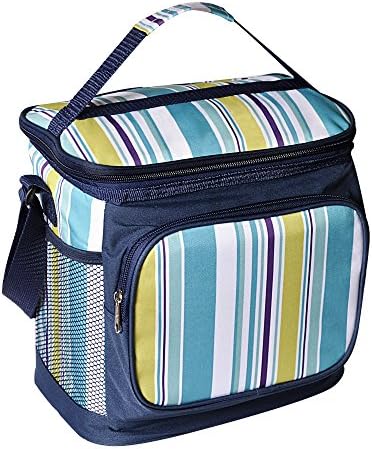 Insulated Lunch Bag Box Medium Waterproof Picnic Cooler Tote for Men Women with Adjustable Shoulder Strap, Sapphire &amp; White Stripe