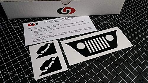 Universal Tagline Wrangler JK JKU Jeep Windshield Grill and Little Corner Jeep Decals 2007-2014 Sticker Kit Gloss Black