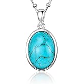 DOLIOX Real Turquoise Necklaces for Women 925 Sterling Silver Oval Genuine Gemstone Pendant Jewelry for Mom Wife Her 18K White Yellow Gold Plated