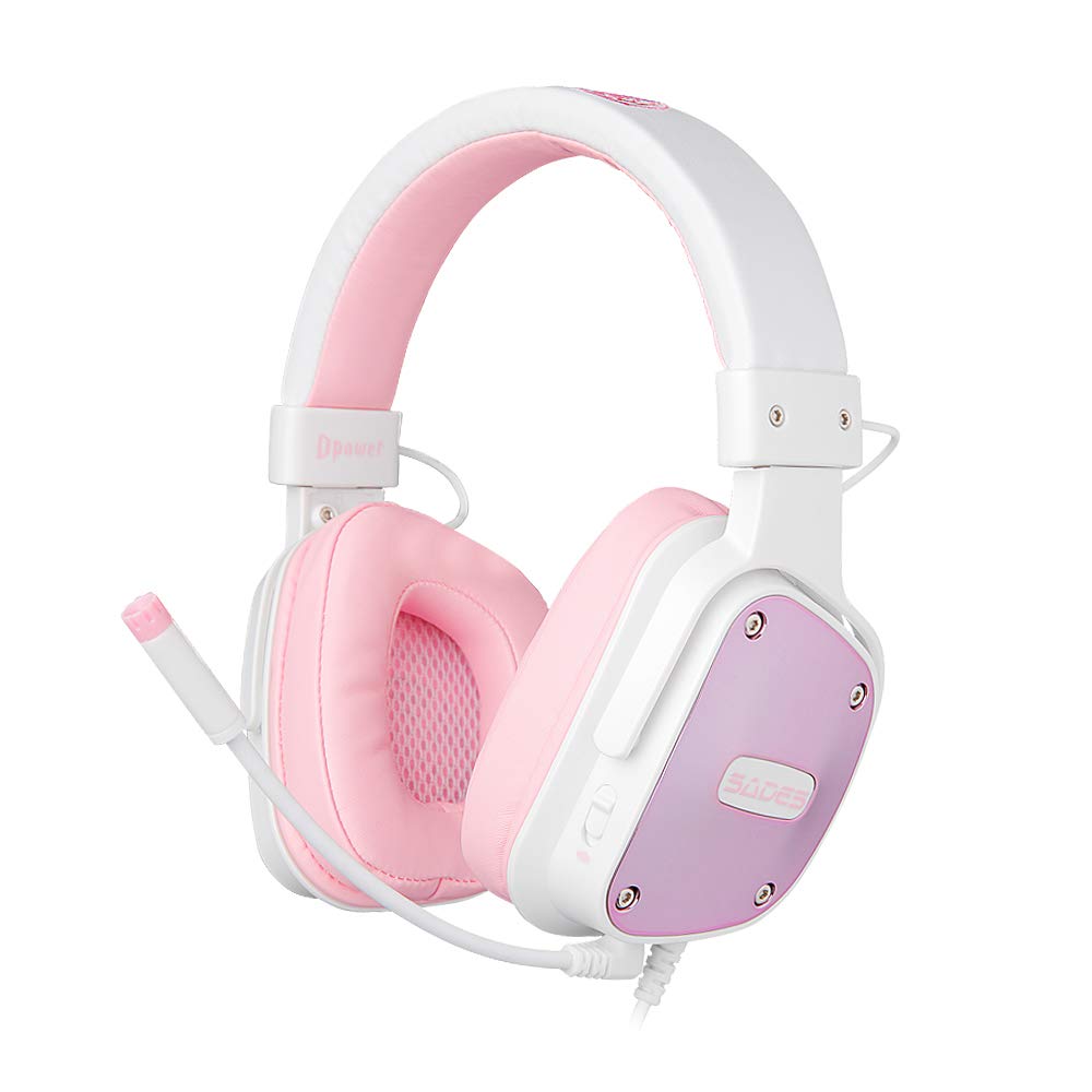 [Angel Edition] SADES PS4 Gaming Headset DPOWER Stereo Headsets for Xbox One Computer Mobile Device, Noise Cancelling Mic Over-Ear Headphones, Soft Leather Ear Muffs Earsets for Nintendo Switch Games