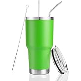 Joyclub 30oz Tumbler Stainless Steel Double Wall Vacuum Insulated Tumbler Cup Travel Mug with Lid, Straw and Cleaning Brush for Cold and Hot Drinks (Green)