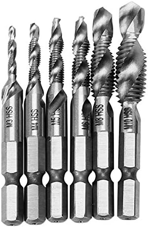 6pcs HSS 1/4 Inch Hex Shank Combination Drill Tap Bit Set UNC or Metric Deburr Countersink Bits (Random: Mode)
