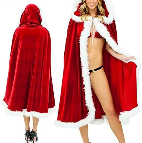 ABCmall Women Christmas Costume Mrs. Santa Claus Cardigan Velvet Hooded Xmas Costume Cape Cloak for Women Girl