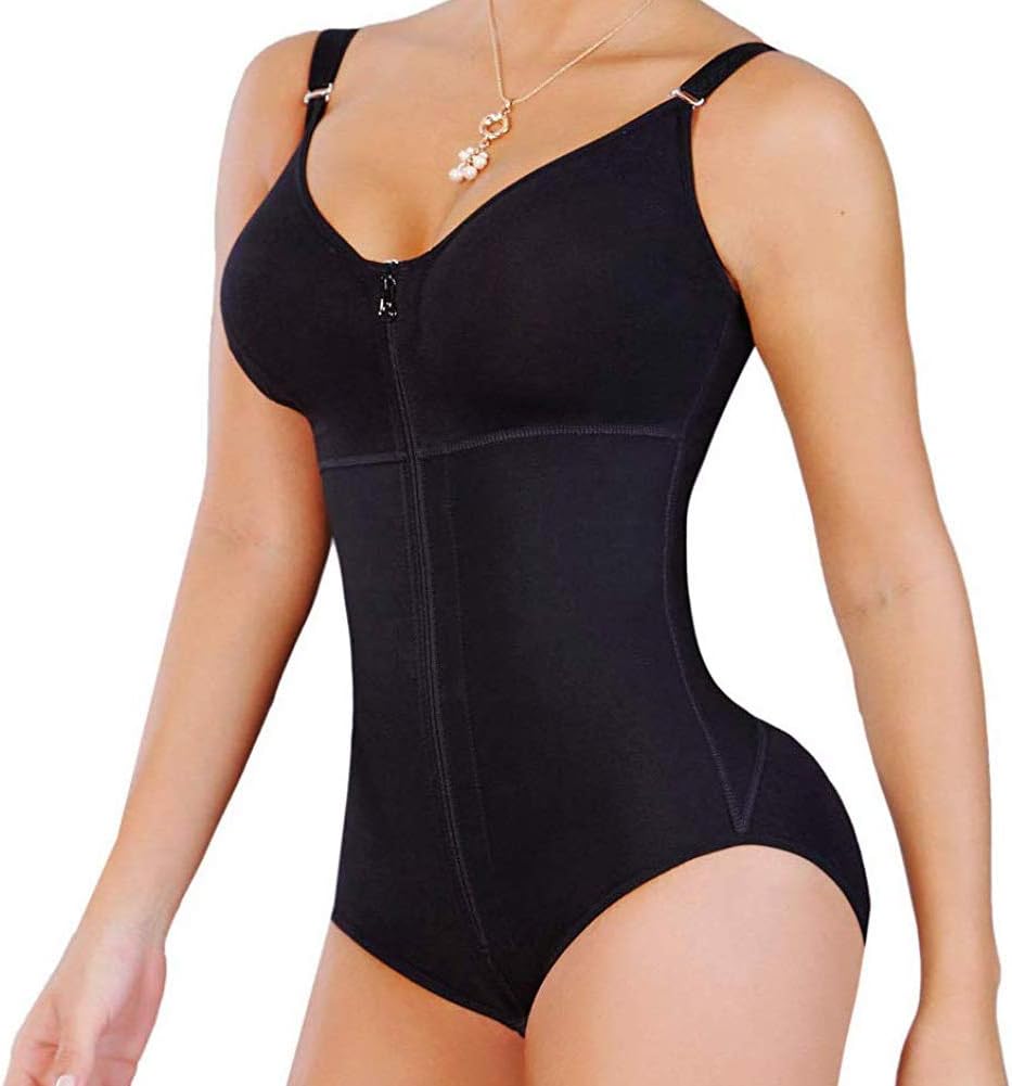 KOCLES Women Full Body Shaper Postpartum Shapewear Zipper Corset Fajas Colombianas Plus Size Bodysuit (6XL/(US 24-26), Black)