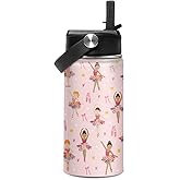 SANDJEST Kids Water Bottle Ballet Water Bottles 12oz with Straw Insulated Stainless Steel Travel School Tumbler Double Wall Vacuum Cup for Girls Kid