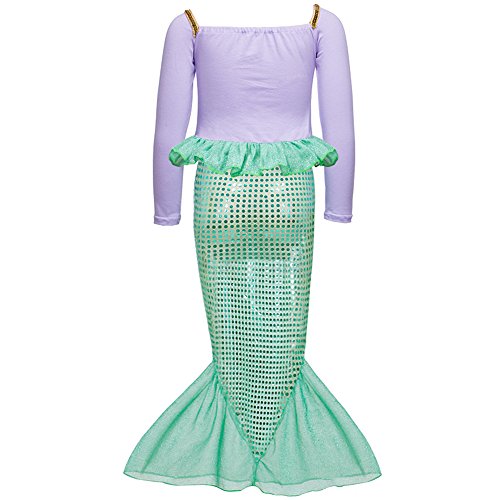 Spring Long Sleeves Mermaid Princess Dress Costume for Little Girls Purple