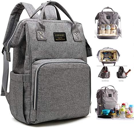 Mummy Diaper Bag Travel Nappy Backpack - Waterproof Roomy Baby Bags Multi-Function Nursing Shoulder Bag for Baby Care， Large Capacity, Stylish and Durable (Linen)