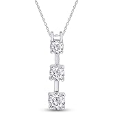 Past Present Future 3 Stone Pendant Necklace for Women Round Cut Moissanite or Cubic Zirconia and Lab Grown Diamond 14K Gold Plated Sterling Silver with 18" Chain, Dainty Anniversary & Promise Jewelry