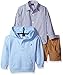 Babylong Sleeve Button Down Shirt, Pullover, and Short with Faux Belt Set,Blue Bell,12 Months