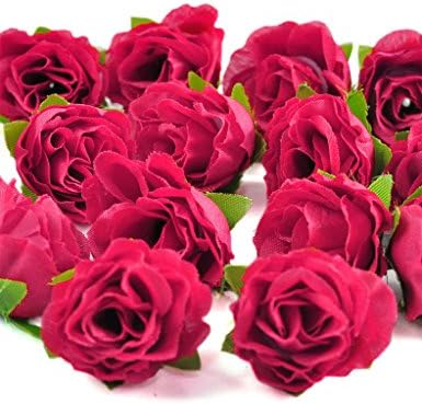 Maxloom Silk Small tea bud Silk Artificial Flower Head 3cm Fuchsia 100pcs