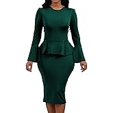 Women's Dress Work Business Dress Bodycon Split Long Sleeve Round Neck Pencil Dresses