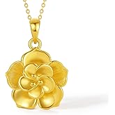ZHOU LIU FU 24K Solid Gold Pendant for Women, Real Pure Gold Jewelry Accessory Flower Pendant for Men Girlfriend (Not Include Necklace)
