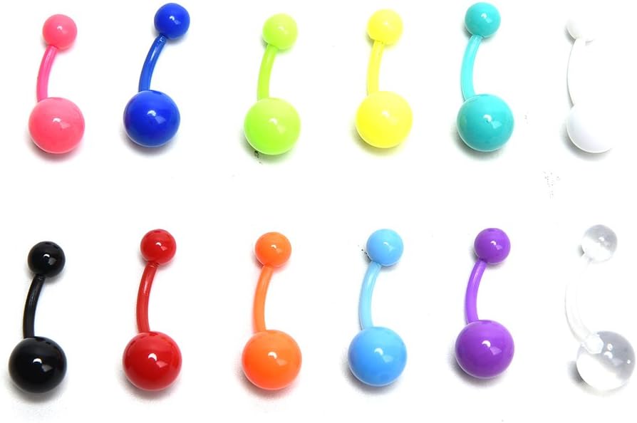 Maggie 12 Pcs Mixed-color Acrylic Ball Barbell Navel Belly Button Ring Body Jewelry