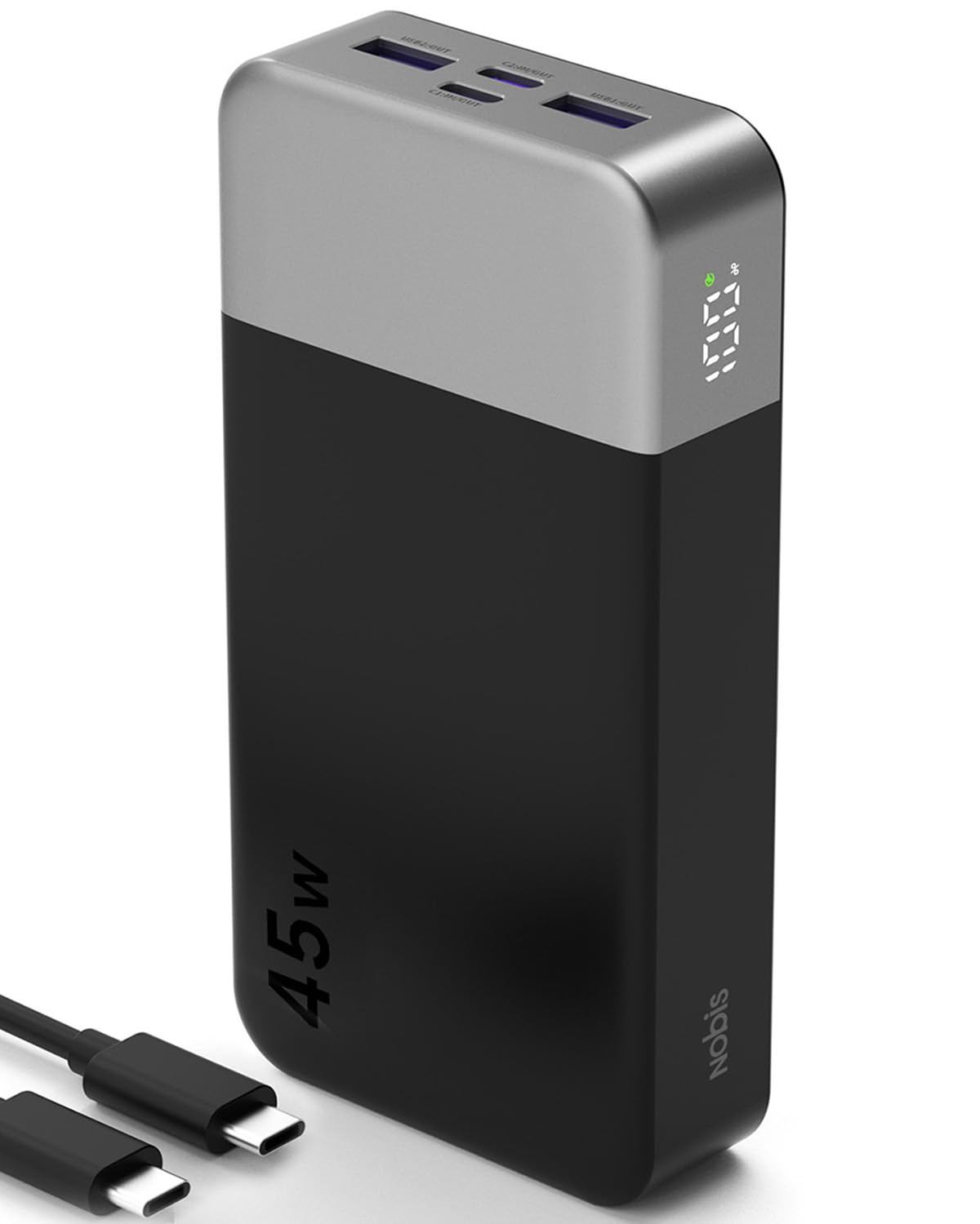 NOBIS 45W Power Bank Powerbank 20000mAh Schnellladung, 2×USB‑C (in/Out) & 2×USB‑A, Digitalanzeige & Kleinstrommodus, Kompatibel mit Phone 17 S25