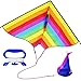Rainbow Delta Kite for Kids and Adults,Single Line Easy to Fly Kites with Long Tail and Flying Line