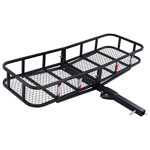 Goplus Folding Cargo Hitch Carrier Storage Basket Luggage Rack Hauler for Truck or SUV, 60