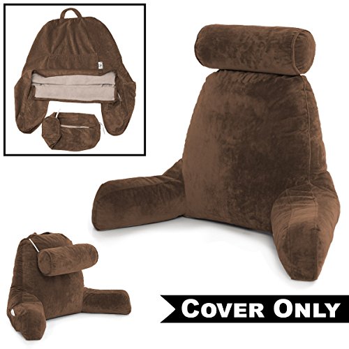 Chocolate COVER ONLY - For the Husband Pillow - Bedrest Cover Set - Support Bed Backrest Covers , Micro Plush Cover Including Detachable Neck Roll Pillow Cover