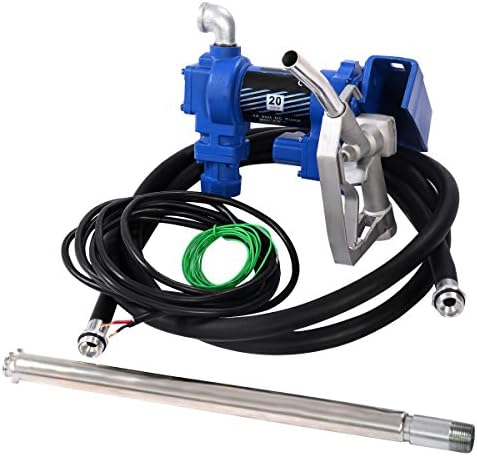 12 Volt DC 20GPM Gasoline Fuel Transfer Pump Self-Priming Nozzle Kit W/ Hose-Telescoping Suction Pipe, 12' Delivery Hose, Manual Release Nozzle