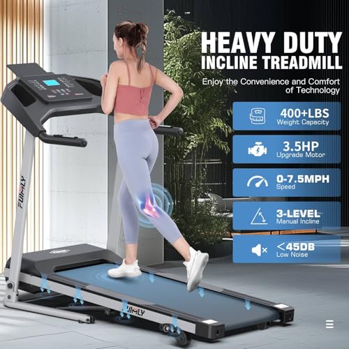 Treadmill with Incline, FUNMILY 3.5HP Heavy Duty Folding Treadmill for Home, 350 lb Capacity Walking Running Machine with Smart Fitness Tracking, 12 Preset Programs, LCD Display, 2 Control Methods