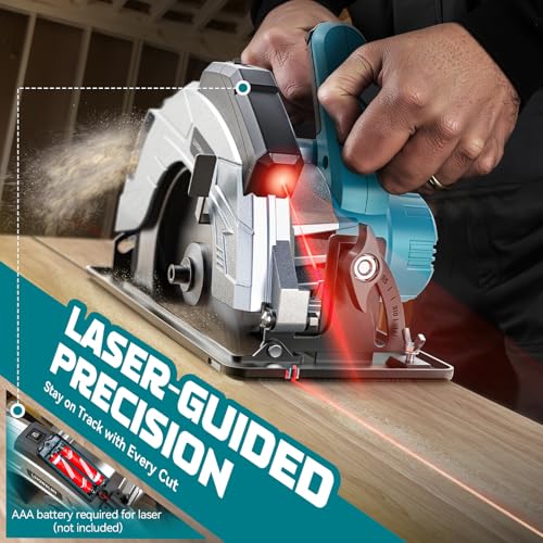 LIVOWALNY Circular Saw Compatible with Ma-kita 18V Batteries, Hand Circular Saw 66 mm with Saw Blade Ø165 x Ø20mm, Angle Tilt Adjustable without Tools (Tool Only)-Blue