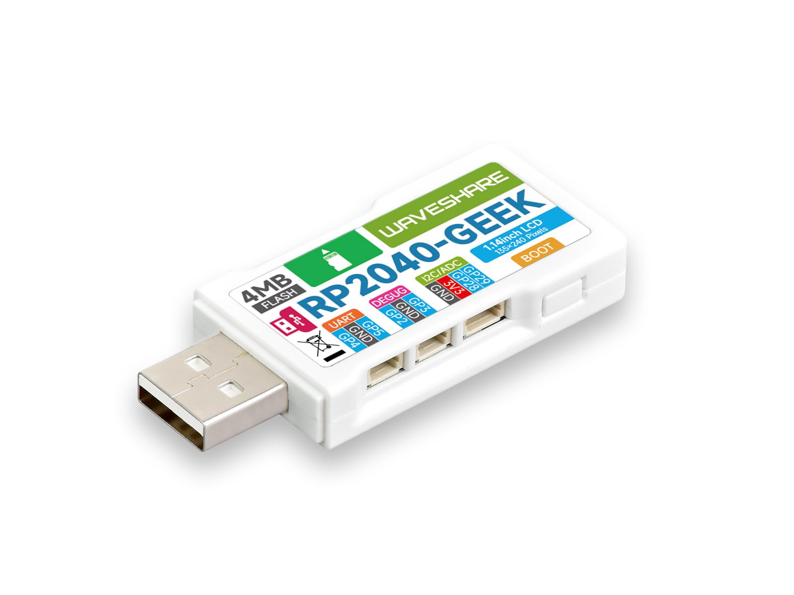 Waveshare RP2040 GEEK Development Board Based on Raspberry Pi RP2040 Microcontroller, Onboard USB-A interface, SWD/UART / I2C Port, TF Card Slot, 1.14inch 65K Color IPS LCD Display