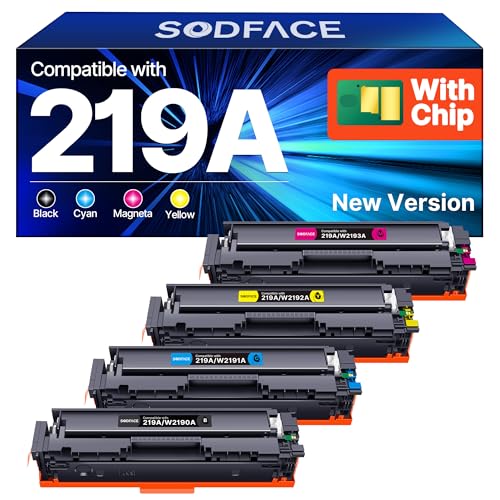 SODFACE 219A 219X Toner with Chip MFP 3302FDWG Compatible with HP 219A 219X Toner for Color LaserJet Pro MFP 3302FDWG 3302SDWG 3302FDNG 3302FDW 3302SDW 3302FDN (Black Cyan Yellow Magenta, Pack of 4)