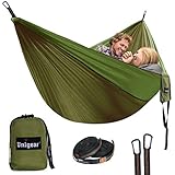 Unigear Double Camping Hammock, Portable Parachute Nylon Hammock with Tree Straps for Backpacking, Camping, Hiking, Travel, Beach and Yard (Oliver Green/Army Green, 320cm x 200cm)