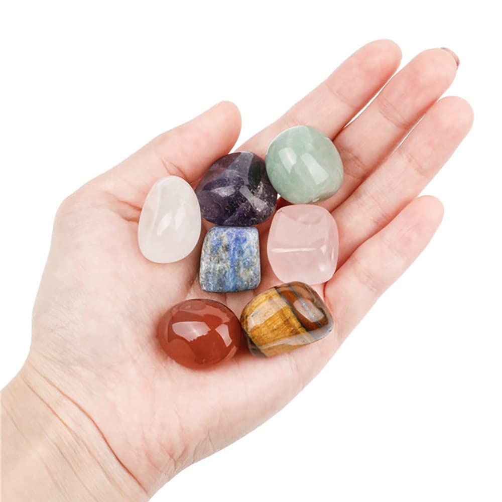 ANCLLO Set of 7pcs Healing Crystals with a Bag for Use as 7 Chakra Stones and Worry Stones for Grounding Balancing Soothing Meditation Reiki