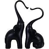 CECKQUE Loving Elephant Statues Home Decor, Small Black Elephant Figurines in Love, Elephant Sculpture Heart Decorative Objects for Bookshelf Decor