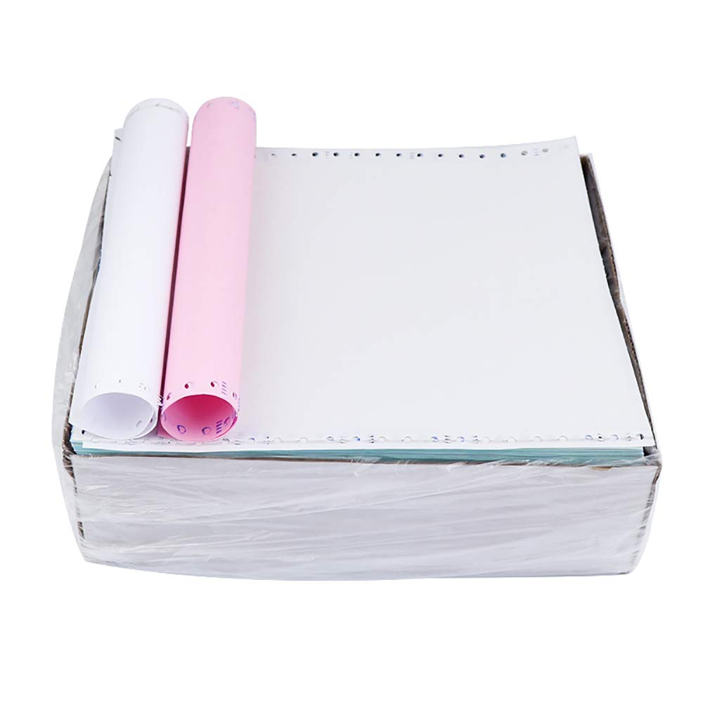 Photo 1 of FirstZi 9-1/2x5-1/2 Inches Plain Continuous NCR Computer Paper 2 Part, 1/2" Margin Perforated 2000 Sheets, 2 Color 1000 Sets Pin Feed Printing Paper for Dot Matrix Printers,White/PinL